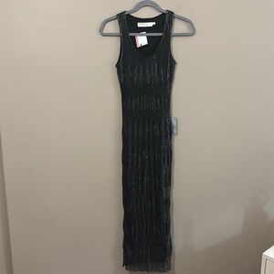 NWT- ASTR Gunmetal Black and Silver shimmer maxi tank dress, size XS